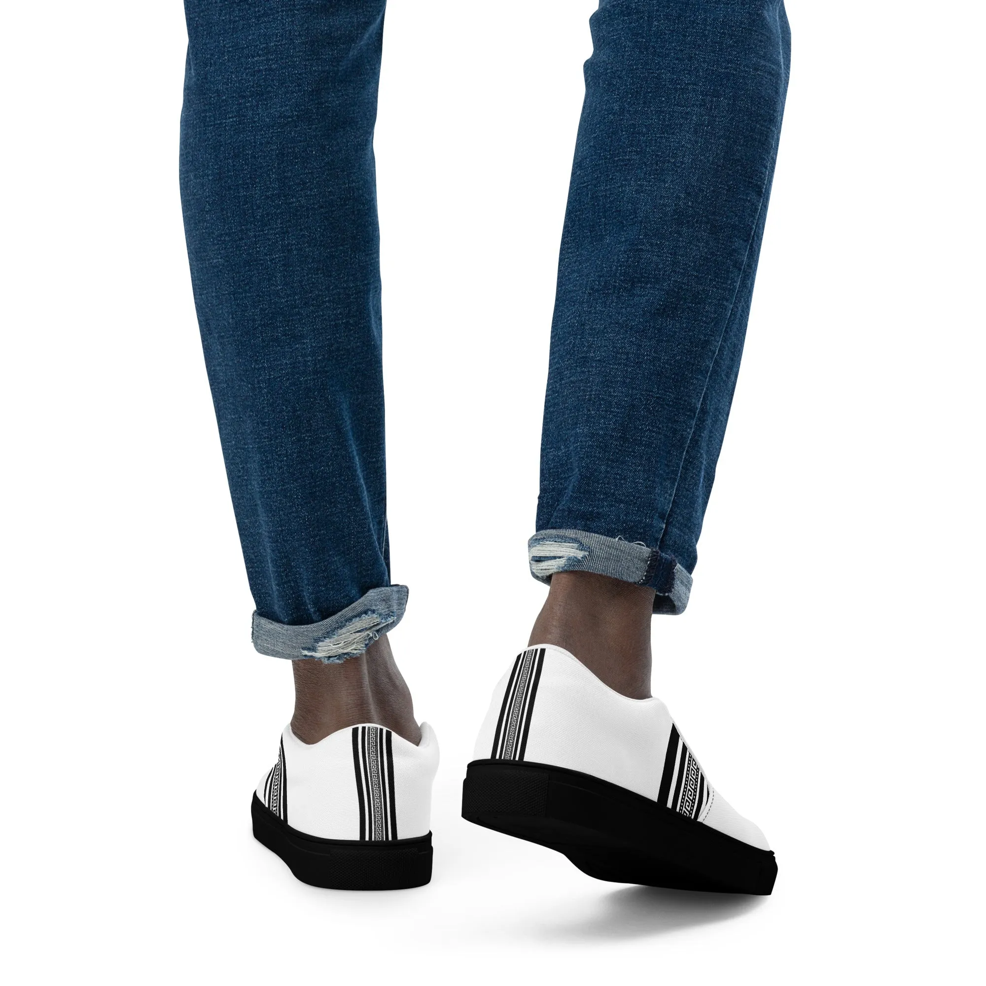 White Black Greek Men’s slip-on canvas shoes