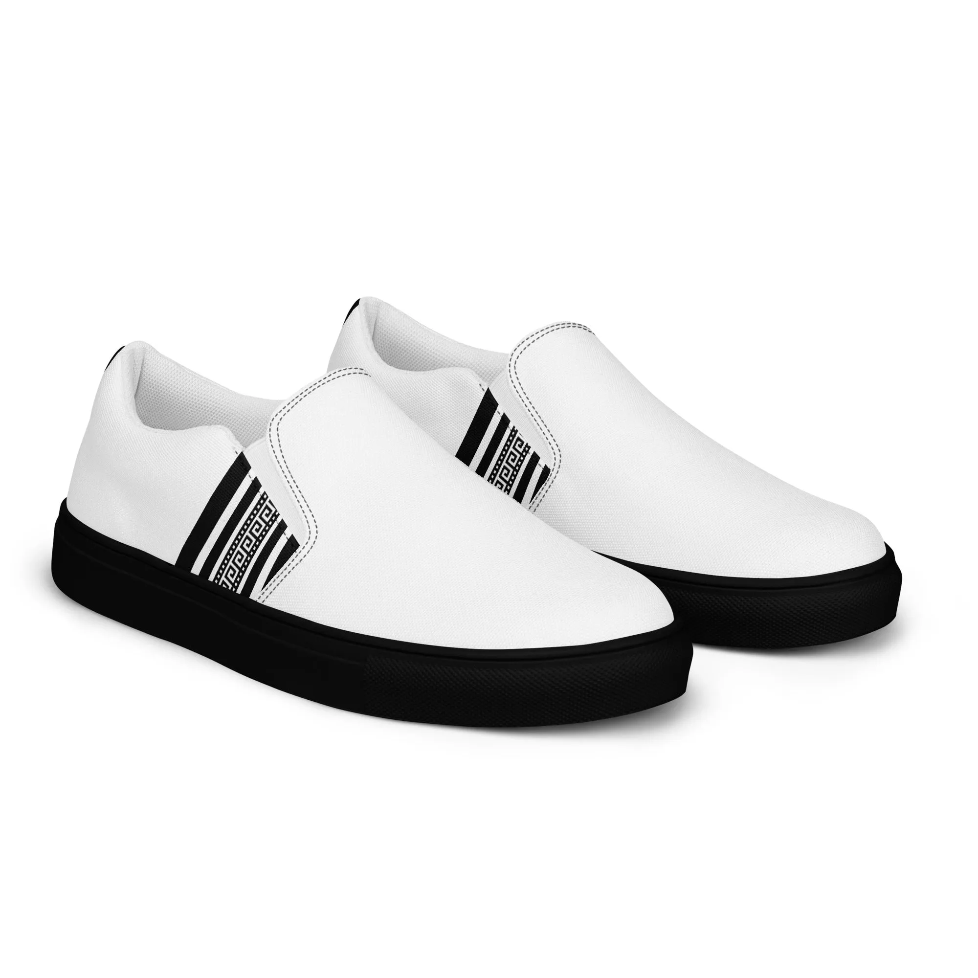White Black Greek Men’s slip-on canvas shoes