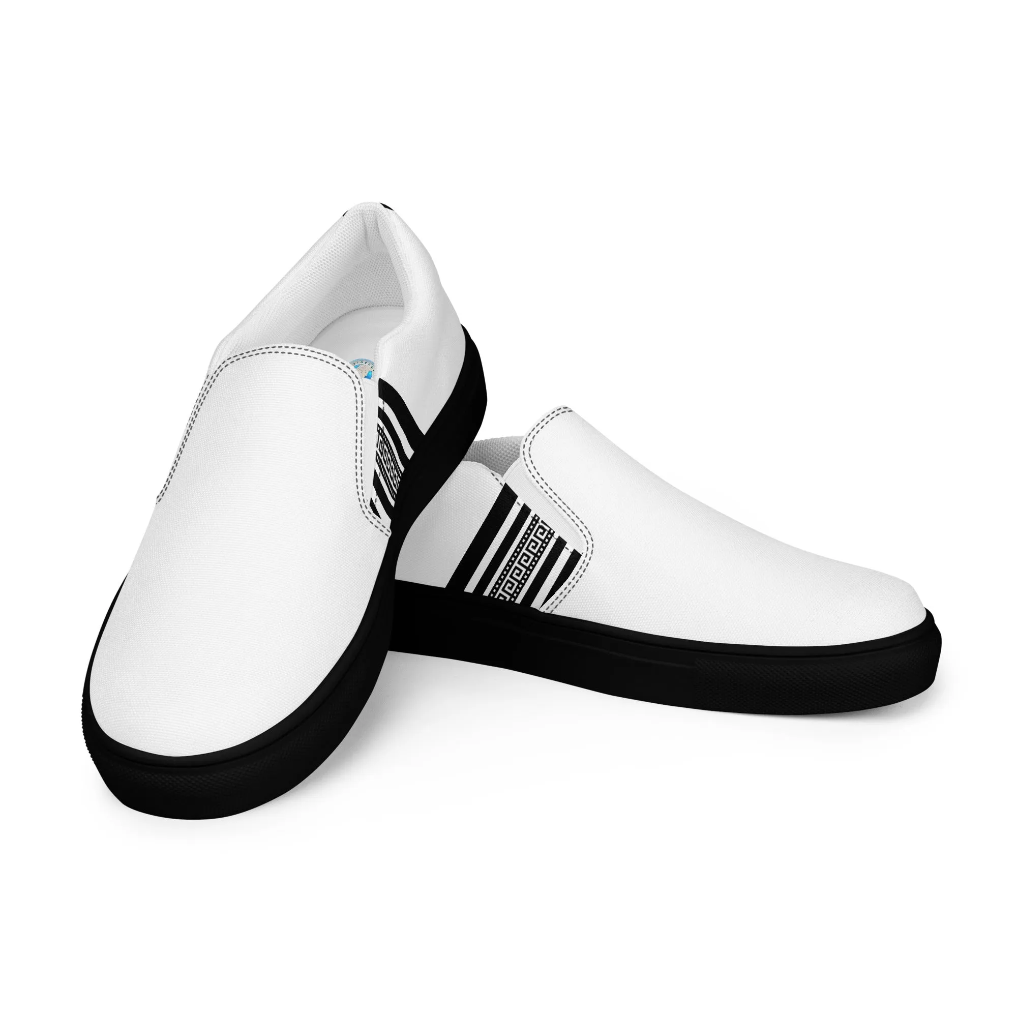 White Black Greek Men’s slip-on canvas shoes