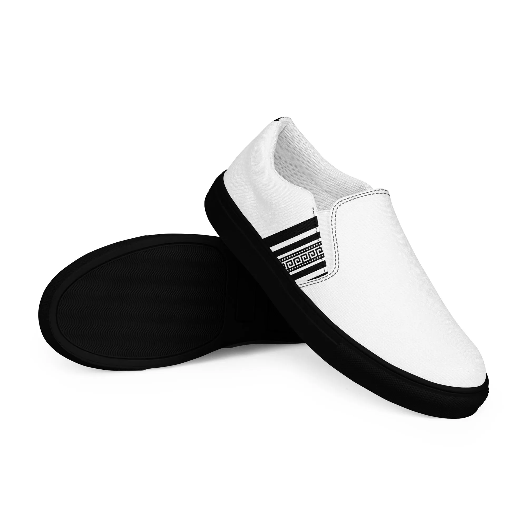 White Black Greek Men’s slip-on canvas shoes
