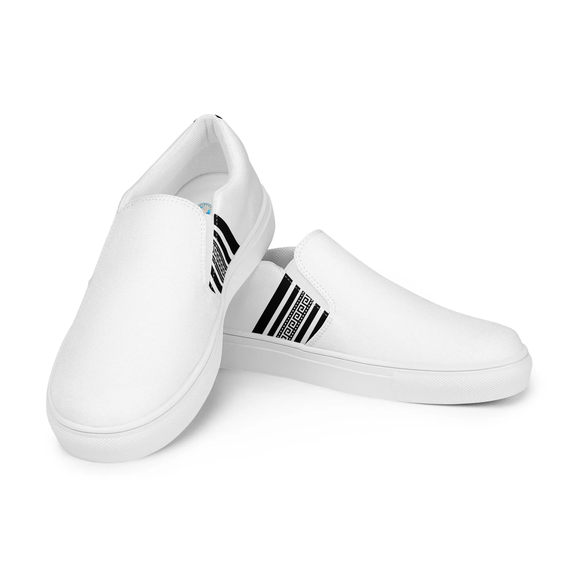 White Black Greek Men’s slip-on canvas shoes
