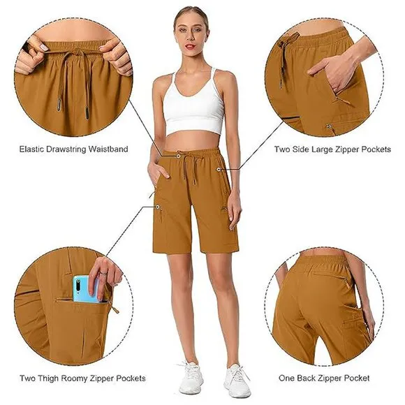 Women's Lightweight Hiking Cargo Shorts Quick Dry Athletic Shorts , Brass
