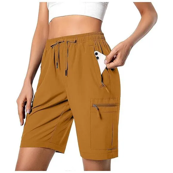 Women's Lightweight Hiking Cargo Shorts Quick Dry Athletic Shorts , Brass