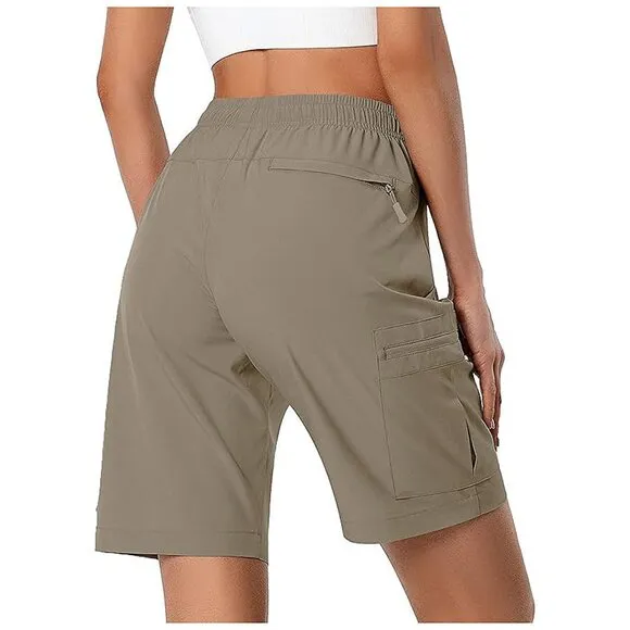 Women's Lightweight Hiking Cargo Shorts Quick Dry Athletic Shorts , Dark Khaki